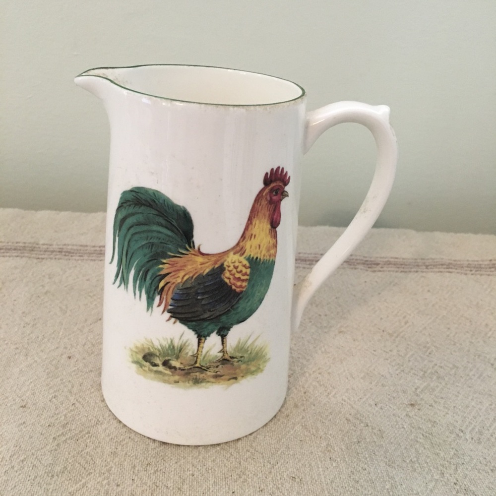 Vintage Rooster Small Pitcher White Staffordshire
